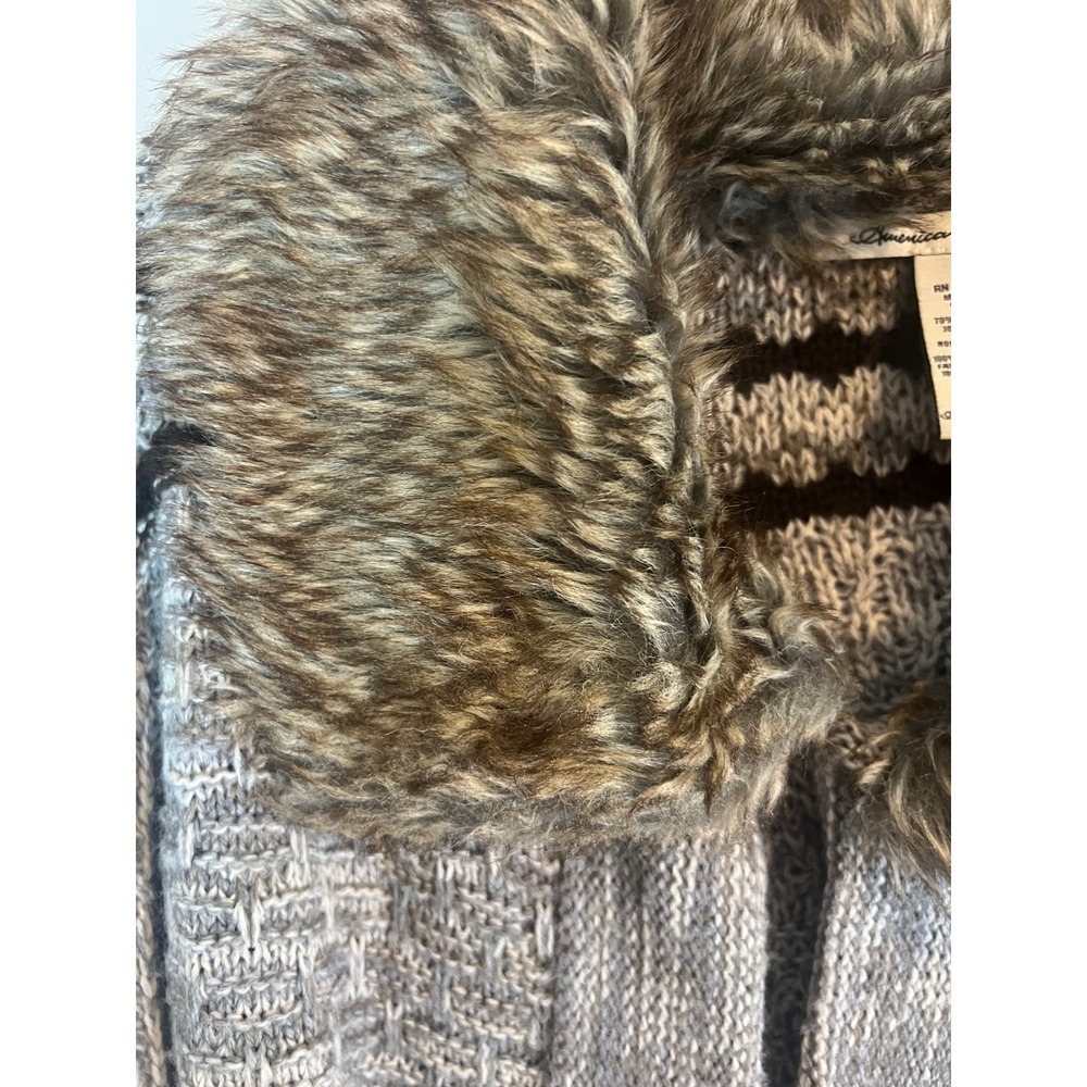 American Rag Cie Womens Gray Black Faux Fur Collar Knit Cardigan Sweater Size M - Picture 4 of 7
